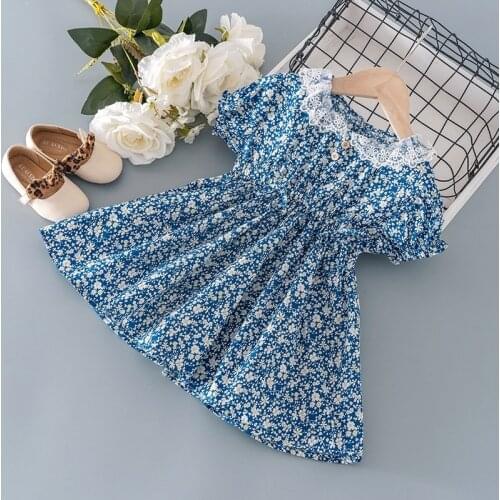 2021 Kids Girls summer clothes floral short sleeve dresses for toddler girls baby clothing children outfit dresses dress