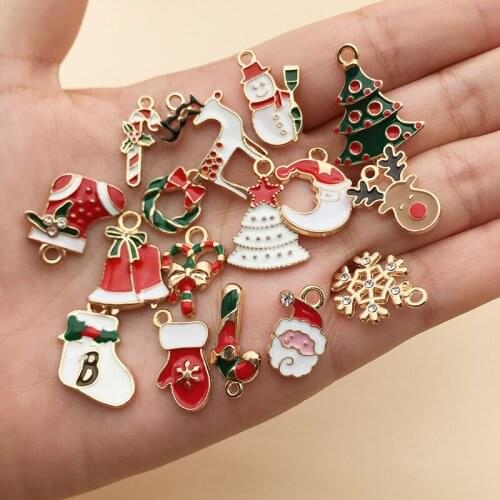 25pcs DIY Merry Christmas Accessories Bell Earrings Bracelet Pendant Tree Ornaments Xmas Dripping Alloy Santa Claus Snowman