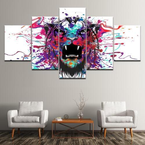 5 Pieces Animals Abstract Tiger Skull Modular HD Printing Home Decor Painting Wall Art Modular Canvas Poster Modern Pictures