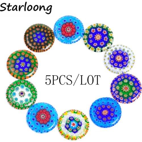 5pcs/lot 30mm colors mixed round shape flat lampwork glazed glass beads cabonchon DIY jewelry making