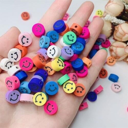 50pcs10mm Mixcolor Smiling Face Beads Polymer Clay Spacer Loose Beads for Jewelry Making DIY Bracelet Accessories