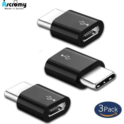 Ascromy 3PCS Type C to Micro USB Adapter For Xiaomi Mi 8 A2 Mix 3 Mi8 SE Huawei P20 Honor 10 Pocophone F1 USB C Type-C Converter