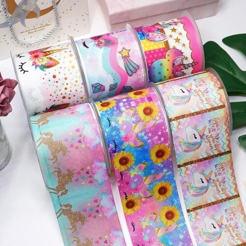 DIY Cartoon Unicorn Printed Grosgrain Ribbon For Craft Supplies Sewing Accessories 5 Yards. 37657
