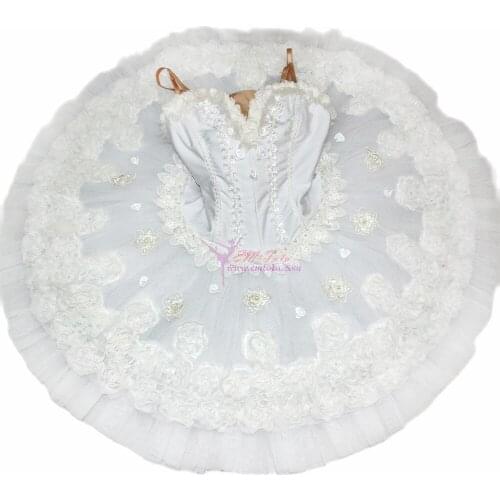 Adult women professional ballet tutu white floweres platter classical pancake tutu skirt Performance ballet costumes woman