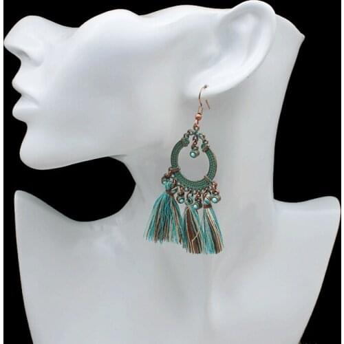 Bohemia Tassel Drop Earrings Geometric Zinc Alloy Temperament Hollow Trendy Texture Earring Accessories