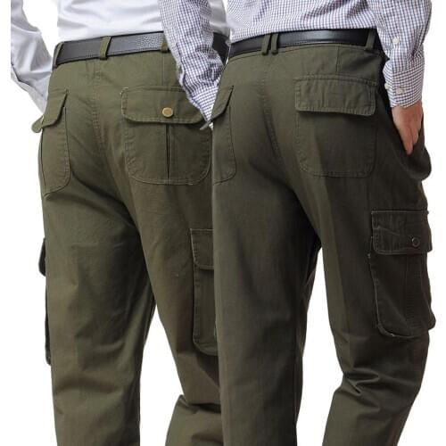 Men Casual Pockets Button Zipper Long Straight Cargo Pants Outdoor Trousers