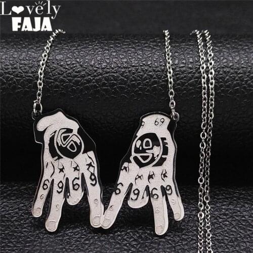 Stainless Steel Hand Clown 69 Chain Necklaces Women Silver Color Pendants Necklaces Jewelry bijoux acier inoxidable N4290S03