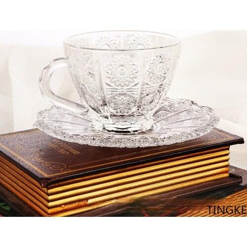 Home breakfast cup retro style sun flower coffee cup with saucer set office restaurant coffee glass cup and saucer