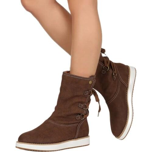 2021 Autumn/Winter New Lace-up Mid-tube Boots Large Size Fashionable And Comfortable Leopard Snake Print Color Matching