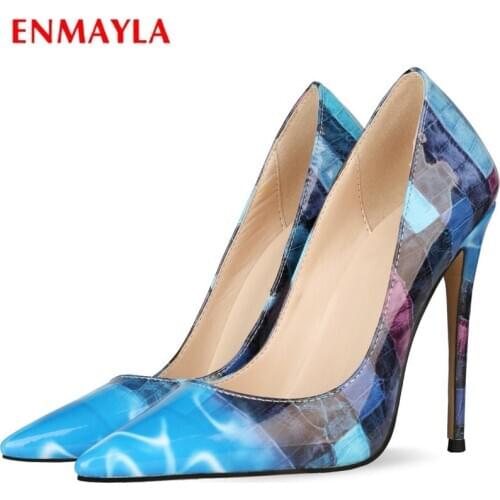 ENMAYLA Basic PU Thin Heels Pointed Toe Shoes Woman Party Slip-On Mixed Colors Pumps Women Shoes Luxury Shoes Women Designers