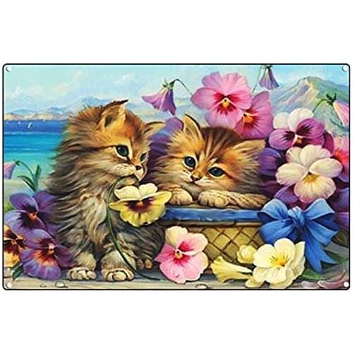 Graman Metal Tin Retro Sign Animal cat Flower Vintage Tin Sign Country Home Decor for Home, Living Room, Kitchen,Bathroom