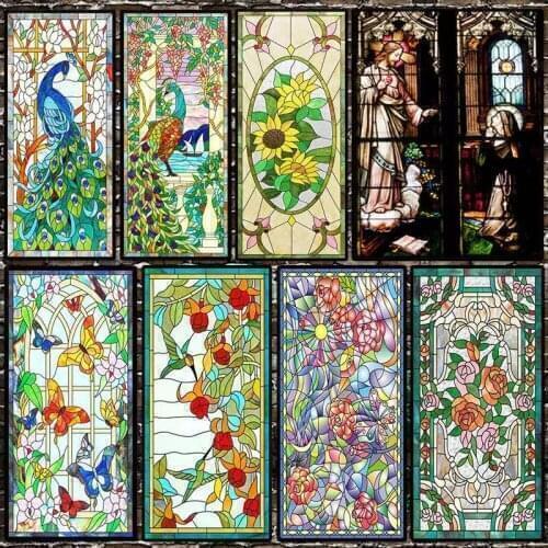 Customized Retro Color Church Window Stickers For Toilet Bedroom Bathroom Light Translucent Opaque Glass Stickers