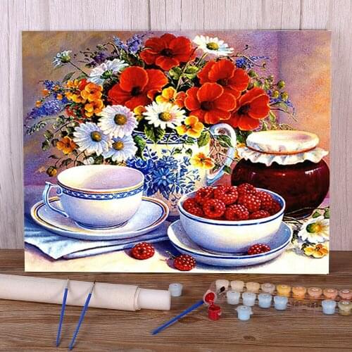 Fruit Flowers Painting By Numbers Complete Kit Oil Paints 50*70 Canvas Painting Decoration For Kids Wholesale Handiwork