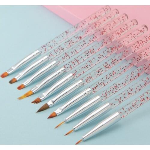 10 Pack Nail Art Brush Pens Manicure Liner Nail Art Uv gel Painting Drawing Pen Tools Kit Set Pink Crystal Handle Nails DIY
