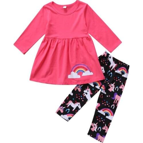 Lioraitiin New Fashion Toddler Kids Baby Girls Unicorn Print Long Sleeve Tops T-shirt Pants Clothes Outfits Sets