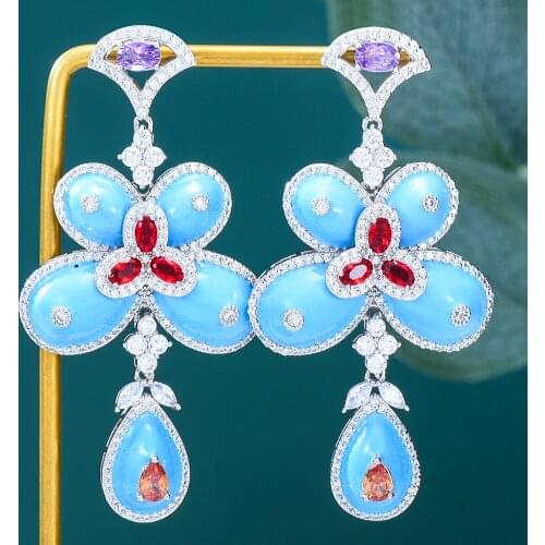 Missvikki Luxury Sky blue jade butterfly Dangle Earrings For Bridal Women Girl Daily Party Earrings ZIRCON Jewelry High Quality