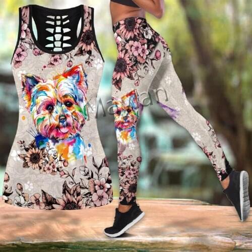 Fashion 3D Print Animal Colorful Yorkie Dog Women Hollow Tanktop and Leggings Hipsters Leisure Female Sexy Vests Clothes S-516