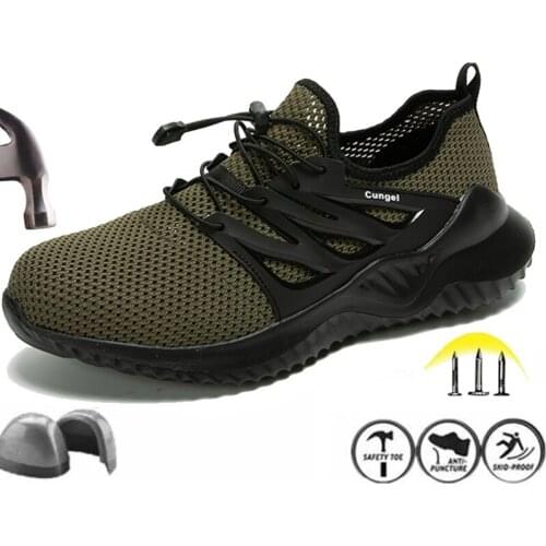 Mens Steel-Toed Work Safety Shoes Man Lightweight Puncture-Proof Indestructible Footwear Breathable Smash-Proof Male Sneakers