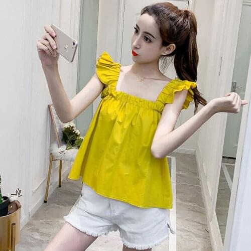 Shirt new collar summer jacket chiffon shirt loose Feifei sleeve shoulder strap blouse