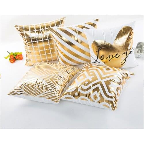 New Geometric Cushion Cover 18x18in Heart Shaped Love Pillow Cover 45x45cm Gold Foil Pillowcase Decorative Home Decoration