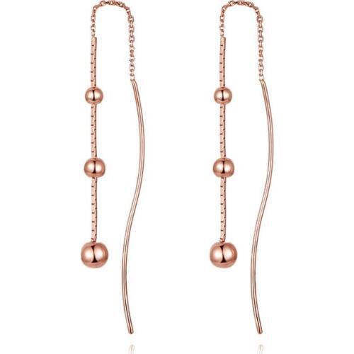 New Arrival Solid AU750 Rose Gold Dangle Earrings Women Smooth Ball Long Dangle Earrings 1.5g