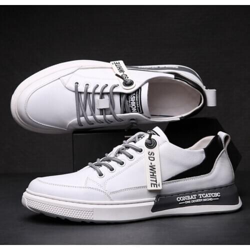 Spring new mens casual leather small white shoes sport casual shoes cover foot sneaker hand stitched shoe