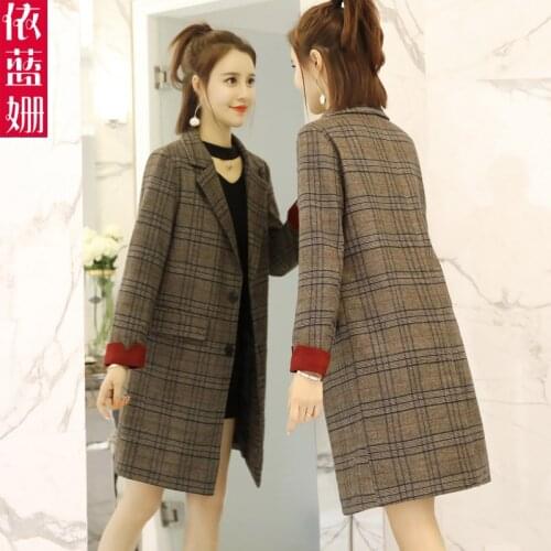 2021Autumn windbreaker female medium and long Korean version autumn 2018 new popular small chic plaid suit coat tide