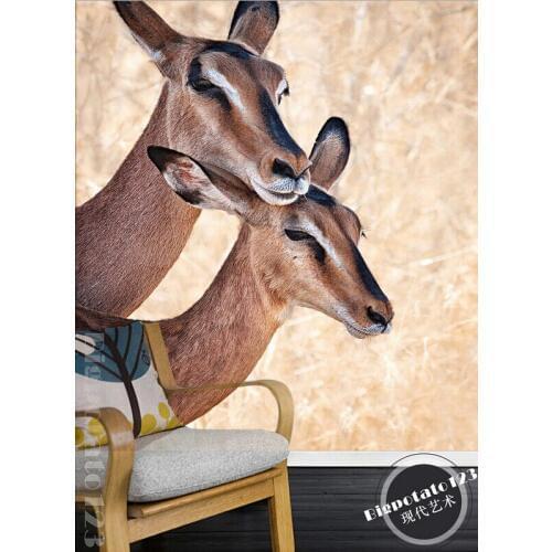 Custom 3D nature mural,Lovely beautiful prairie two deer animal photography,living room TV wall bedroom wallpaper