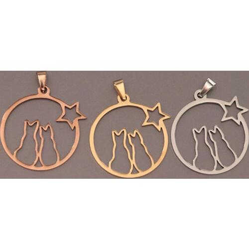 Wholesale 30pc/lot Two Cats Watching Starry Sky Pendants DIY Stainless Steel Charm Pendant Jewelry Making Kids Christmas Jewelry