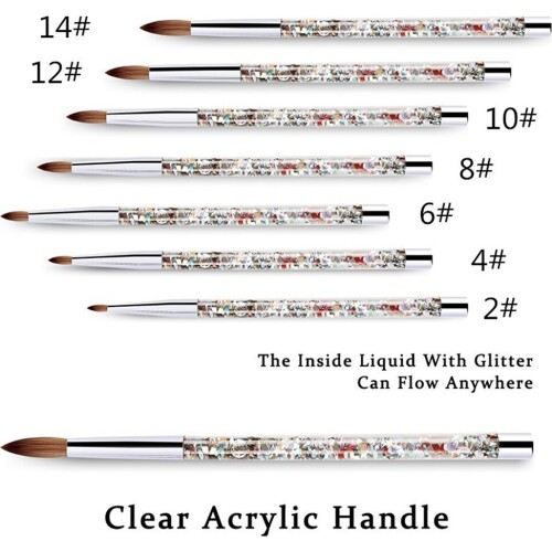 Professional 7pcs Nail Art Brush Tools Set Crystal Handle Acrylic Uv Gel Carving Glitter Pen Nail Brush Set For Nail