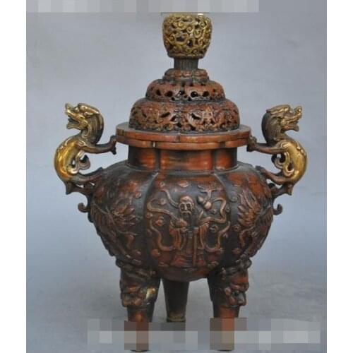 S02356 9"Tibet buddhism Bronze gilt pixiu beast longevity god statue incense burner