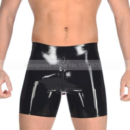 Sexy Rubber Latex Man Panties Shorts with Front Crotch Zip and Ass Condom S-LPM054