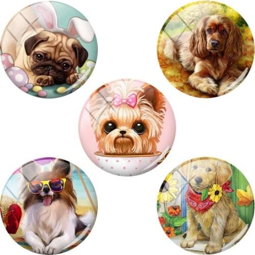 TAFREE Cartoon Lovely Dogs 12/15/16/18/20/25/30/35/40 mm Glass Cabochon Dome Cover DIY Jewelry Accessories DG62