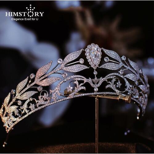HIMSTORY Luxury Princess Crowns Hair Tiaras Full Zircon Hair Jewelry For Wedding Quinceanera Prom Party Women Bridal Accessories