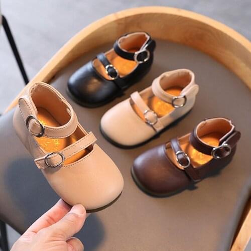 Retro Girls Mary Janes Shoes Ankle Stap Leather Shoes Double Buckle Square Toe Princess Shoe Kids Flats Child Anti-slip Toddlers