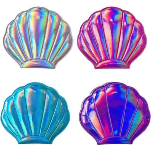 TY77 Creative Sea Shell Shaped Holographic Rainbow Colored Magnifying Compact Cosmetic Double Sided Folding Pocket Mirror Jy18