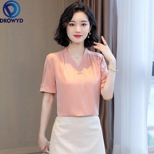 Korean Fashion Silk Women Summer Blouses Office Lady Shirt and Blouse Satin Womens Tops and Blouses Plus Size XXXL Women Tops