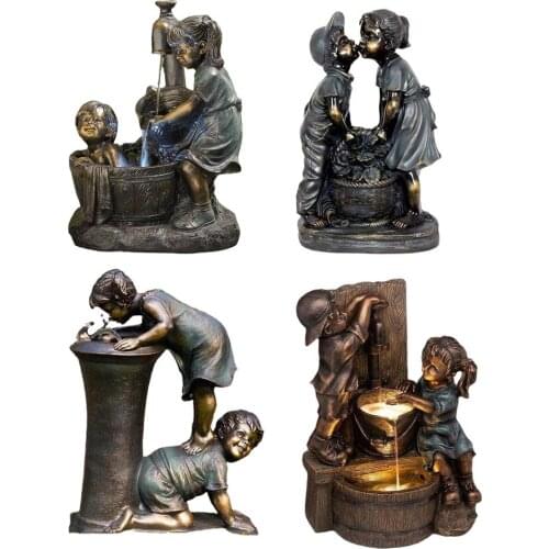 Vintage Garden Statues Funny Boy And Girl Bathing Kiss Drinking Statues Hand-Painted Ancient Outdoor Flower Bed Ornaments