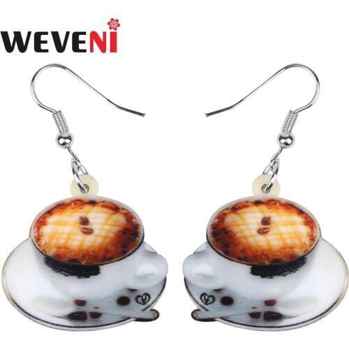 WEVENI Acrylic White Funny Coffee Cup Earrings Drop Dangle Fashion Jewelry For Women Girls Teens Party Gift Charms Decoration