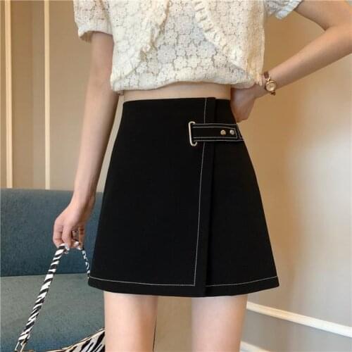 High waist A-line skirt skirt womens summer 2021 new irregular half skirt black short skirt half skirt sexy ultra short skirt