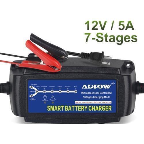 12v 5A 7 Stages Car Battery Charger Smart 15Ah To 120Ah For Lead Acid AGM Gel Wet Battery Charging Maintainer Automatic 100-240V