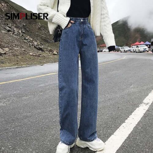 Elastic High Waist Women Denim Blue Jeans Pants Wide Leg Trousers Baggy Jeans Pants Pantalones Jeans De Mujer 2019 Autumn Winter