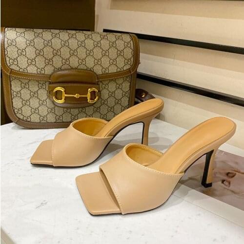 Female Fashion Woman Shoes 2021 New Summer Women Sandals Square Toe Ladies Heel Mules Sexy Thin High Heels Sandals Slippers