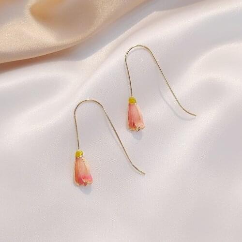 Korea Cute Pink Tulip Drop Earrings for Women 2020 Metal Flower Hanging Dangle Earrings Statement Party Jewelry Pendientes Mujer