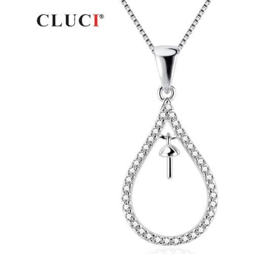 CLUCI Authentic Silver 925 Pearl Ring Mounting for Women Sterling Silver Oval Shaped Simple Charms Pendant SP423SB