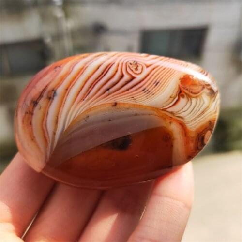 1pcs Natural Polished Banded Lace Agate Crystal Sardonyx Carnelian Palm Reiki Stone