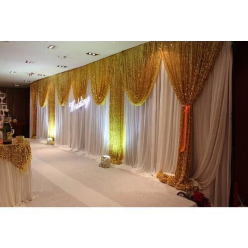 10ft x 20ft White backdrop with Shiny Gold sequin Wedding stage curtain