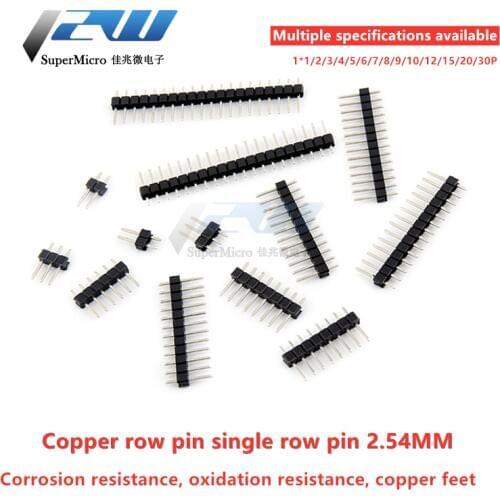 2.54mm single row male 1~40P separable PCB pin header pin connector board 1*1/ 2/3/4/6/8/10/12/20/30/40P for Arduin o copper pin