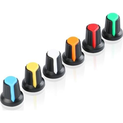 30PCS/lot WH148 Potentiometer Knob Kit Plastic Knobs Cap 6mm Shaft Hole AG2 Yellow Orange Blue White Red 5value*6PCS=30PCS