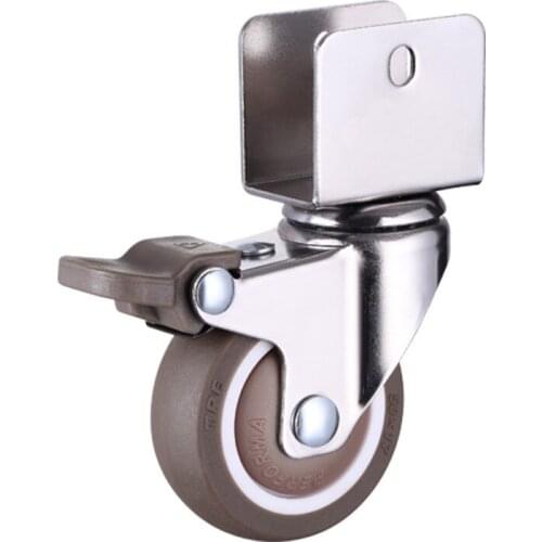 1.5'Furniture Crib Casters Cabinet Clamp with Brake Wheels Soft Rubber Swivel Caster Furniture Hardware Fittings 4 Pack Caster